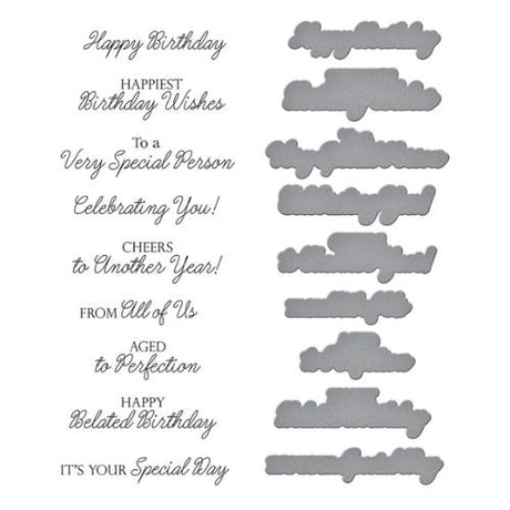 Spellbinders - Birthday Wishes Sentiments BetterPress Plate & Die Set from the Texture & Foliage Collection by Suzanne Hue