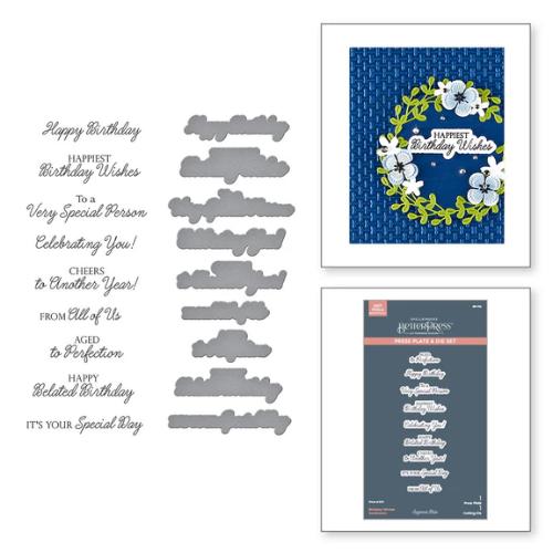 Spellbinders - Birthday Wishes Sentiments BetterPress Plate & Die Set from the Texture & Foliage Collection by Suzanne Hue