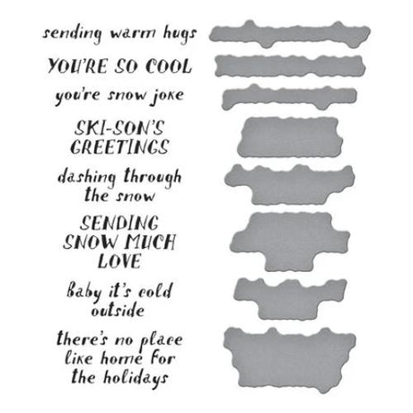 Spellbinders - Ski-son's Greetings Sentiments BetterPress Plate & Die Set from the Ski-son's Greetings Collection by Simon Hurley