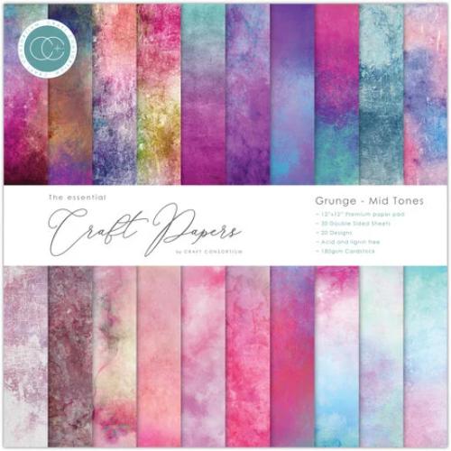 Craft Consortium Essential Craft Papers 12x12 Inch Paper Pad Grunge - Mid Tones (CCEPAD032) - Postage as per Actual