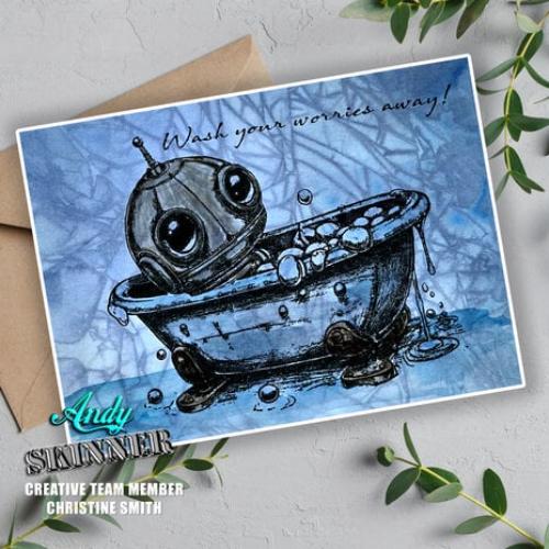 Andy Skinner Bot-ology Wash Your Worries Away Pre Cut Rubber Stamp