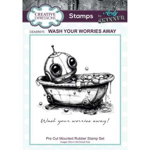 Andy Skinner Bot-ology Wash Your Worries Away Pre Cut Rubber Stamp