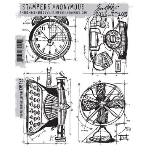 Stampers Anonymous Vintage Things Blueprint Tim Holtz Cling Stamps (CMS152)