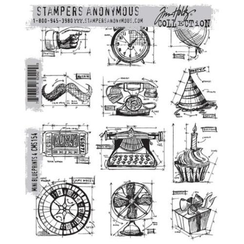 Stampers Anonymous Mini Blueprints 4 Tim Holtz Cling Stamps (CMS154)