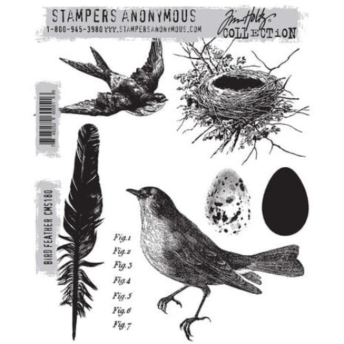 Stampers Anonymous Bird Feather Tim Holtz Cling Stamps (CMS180)