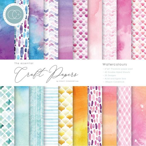 Craft Consortium Double-Sided Paper Pad 6"X6" 40/Pkg Watercolors, 20 Designs
