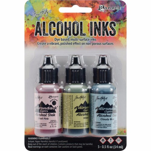 Tim Holtz Alcohol Ink .5oz 3/Pkg Countryside-Shell Pnk/Willow/Cloudy Blue - Krafters Cart