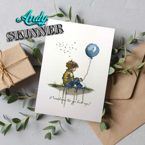 Andy Skinner Nowhere To Go But Up 3.5 in x 5.25 in Pre Cut Rubber Stamp