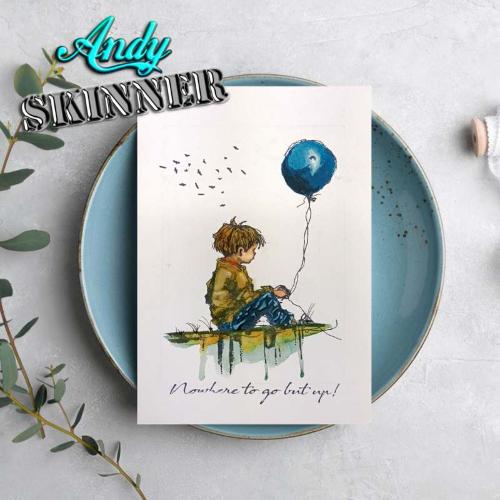 Andy Skinner Nowhere To Go But Up 3.5 in x 5.25 in Pre Cut Rubber Stamp