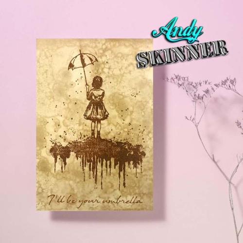 Andy Skinner I'll Be Your Umbrella 3.5 in x 5.25 in Pre Cut Rubber Stamp