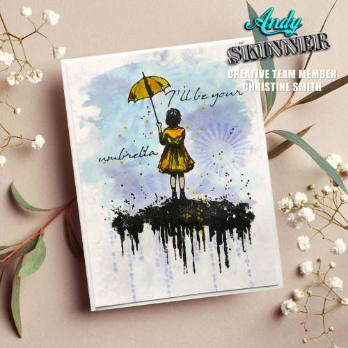 Andy Skinner I'll Be Your Umbrella 3.5 in x 5.25 in Pre Cut Rubber Stamp