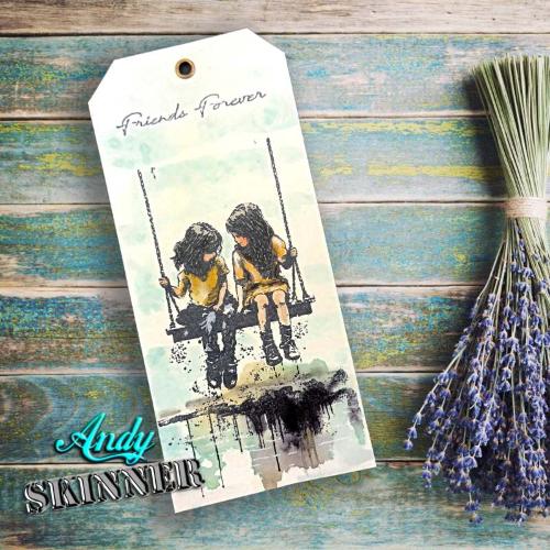Andy Skinner Friends Forever 3.5 in x 5.25 in Pre Cut Rubber Stamp