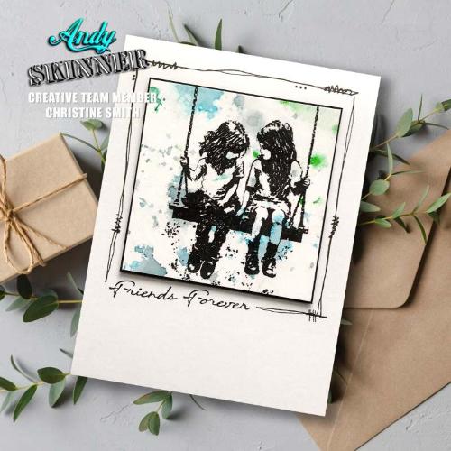 Andy Skinner Friends Forever 3.5 in x 5.25 in Pre Cut Rubber Stamp