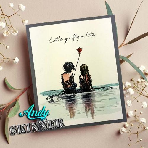 Andy Skinner Lets Go Fly A Kite 3.5 in x 5.25 in Pre Cut Rubber Stamp