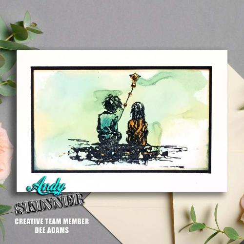 Andy Skinner Lets Go Fly A Kite 3.5 in x 5.25 in Pre Cut Rubber Stamp