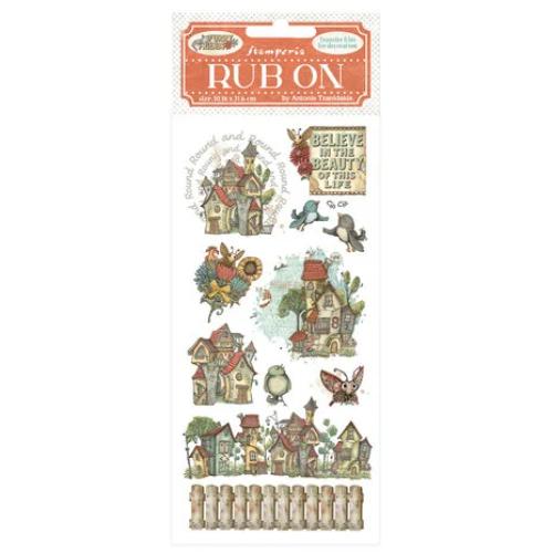 Stamperia Furry Friends Rub-On 4x8,5 Inch Houses (DFLRB199)