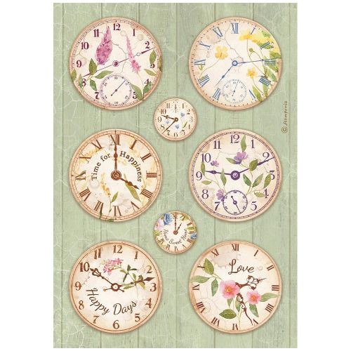 Stamperia -  A4 Rice Paper - Create Happiness Welcome Home Clocks