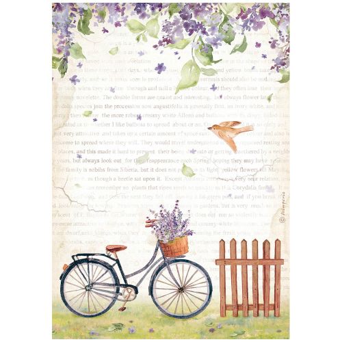 Stamperia -  A4 Rice Paper - Create Happiness Welcome Home Bicycle