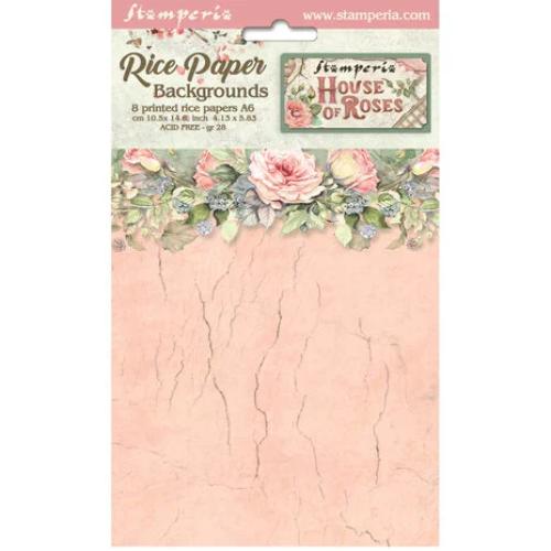 Stamperia House of Roses A6 Rice Paper Backgrounds (8pcs) (DFSAK6039)