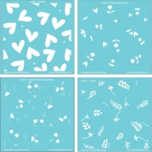 Honey Bee Stamps - Hearts In Bloom - Set of 4 Layering Background Stencils