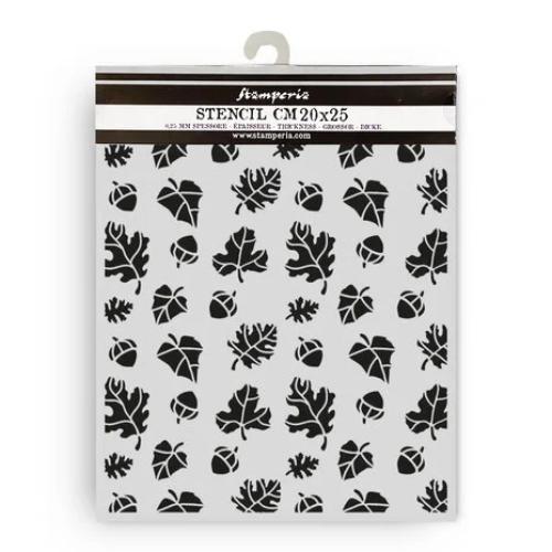 Stamperia Whispering Woods Thick Stencil 20x25cm Leaves and Acorns Pattern (KSTD187)