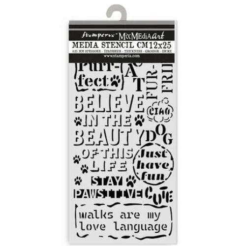Stamperia Furry Friends Thick Stencil 12x25cm Quotes Pattern (KSTDL132)