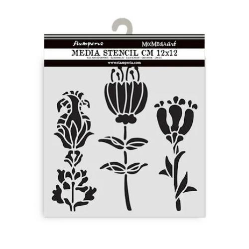 Stamperia Furry Friends Thick Stencil 12x12cm Stylized Flowers (KSTDS63)