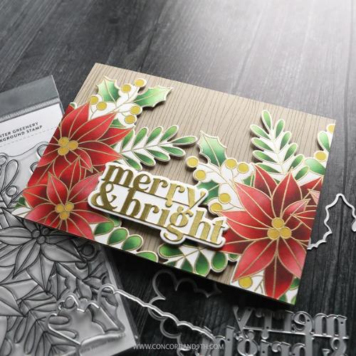 Concord & 9th - Winter Greenery Background Stamp (6 x 6), Stencil Pack (5 qty; 6 x 6) and Die Bundle - Postage as per Actual