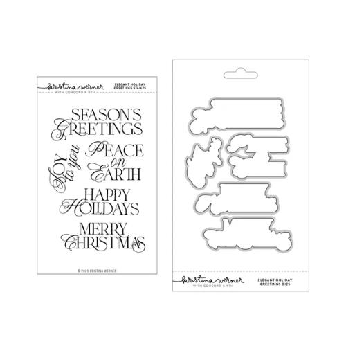 Concord & 9th - Elegant Holiday Greetings Stamp Set(4x6) and Die Bundle