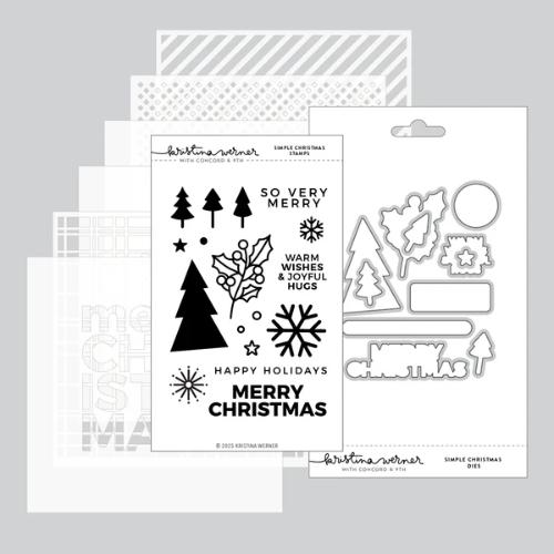 Concord & 9th - Simple Christmas Stamp Set (4 x 6), Stencil Pack (6 qty; 6 x 6) and Die Bundle - Postage as per Actual
