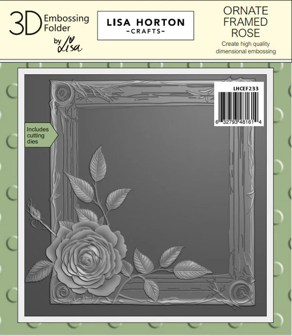 Lisa Horton Crafts - Ornate Framed Rose 6x6 3D Embossing Folder & Dies