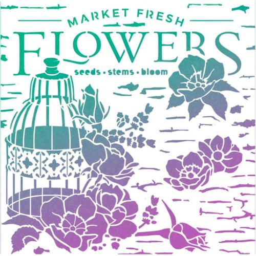 Ciao Bella Book Lovers 8x8 Inch Texture Stencil Market Fresh Flowers (MS8-006)