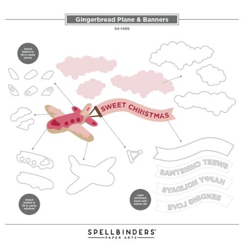 Spellbinders - Gingerbread Plane & Banners Etched Dies from the Candy Christmas Collection by Stamperia