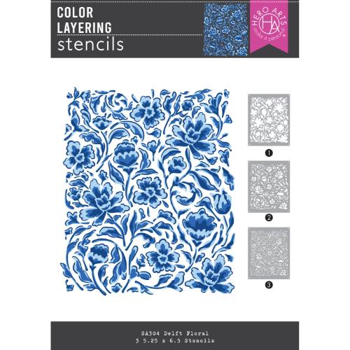 Hero Arts - Color Layering Delft Floral Stencils