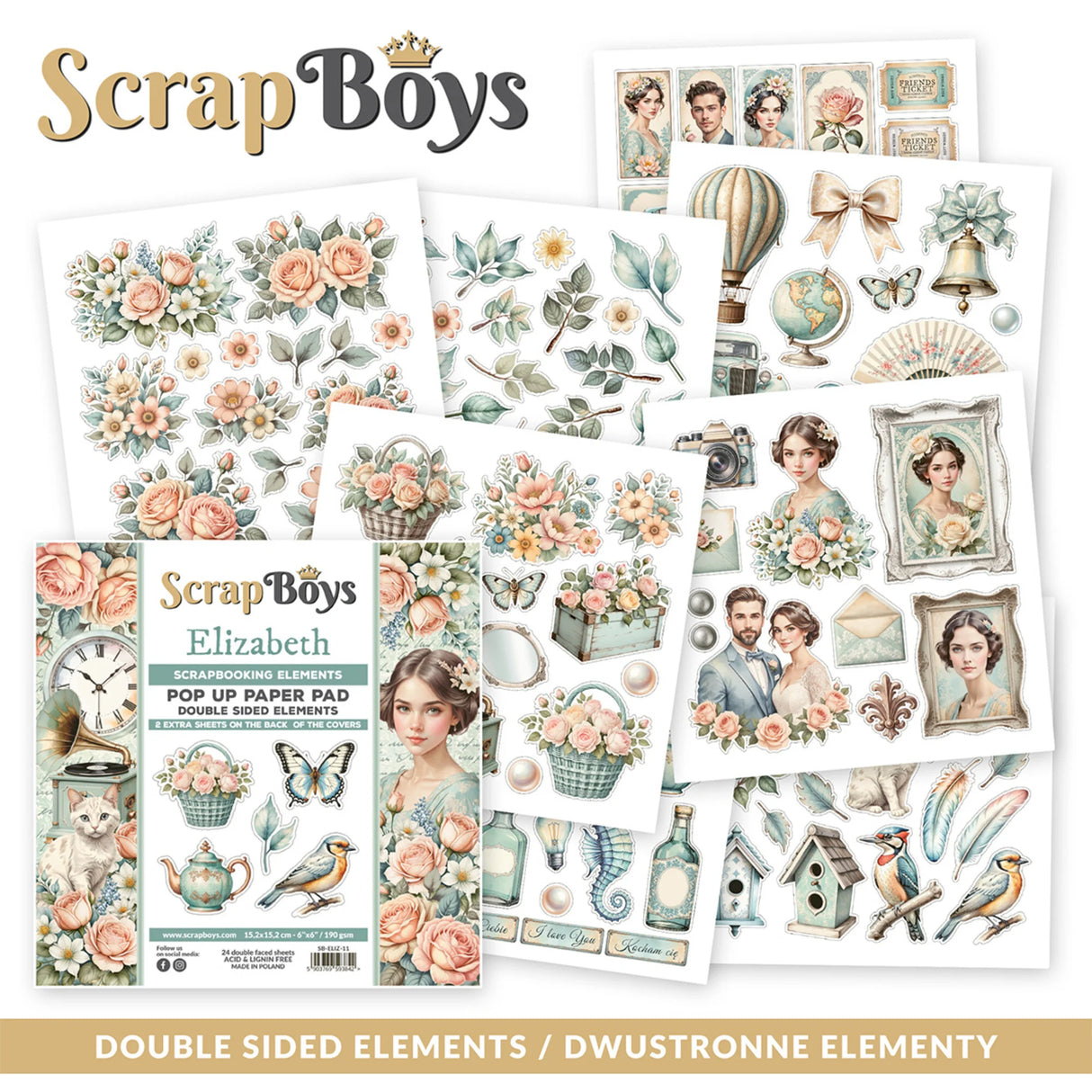 ScrapBoys Elizabeth 6x6 Inch Pop Up Paper Pad