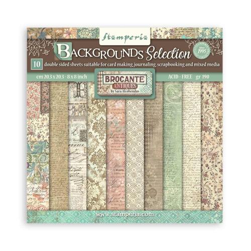Stamperia Brocante Antiques Backgrounds 8x8 Inch Paper Pack