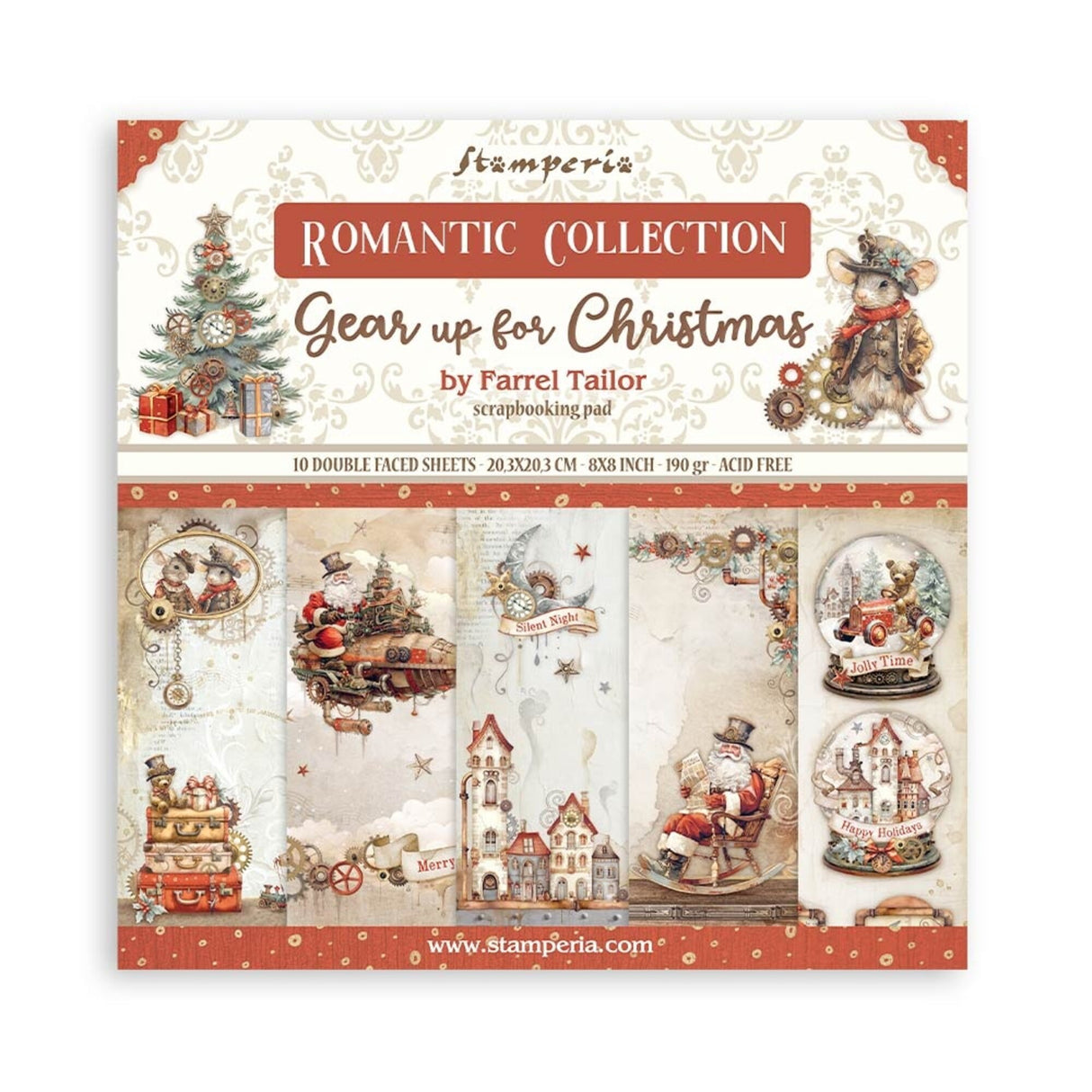 Stamperia Gear up for Christmas 8x8 Inch Paper Pack (SBBS110)
