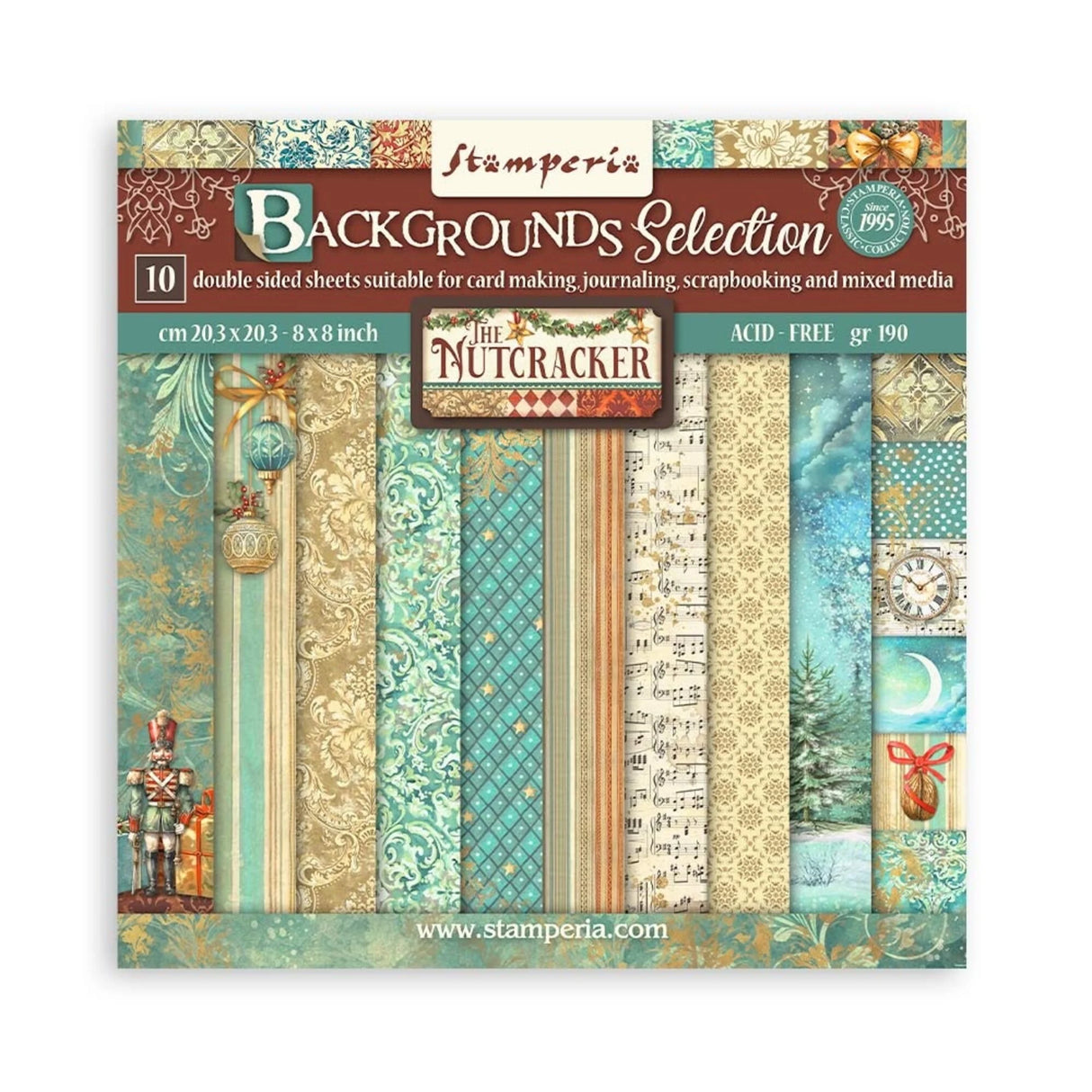 Stamperia The Nutcracker 8x8 Inch Paper Pack Backgrounds Selection (SBBS113)