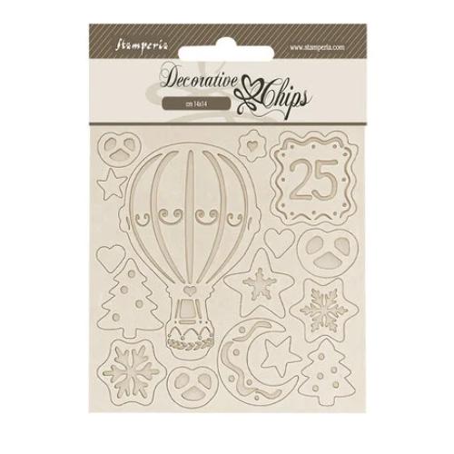 Stamperia - Candy Christmas Hot-Air Balloons Decorative Chips from the Candy Christmas Collection