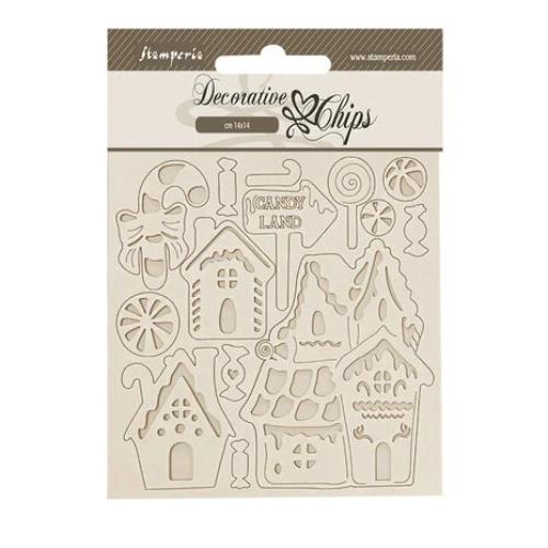 Stamperia - Candy Christmas Marzipan Houses Decorative Chips from the Candy Christmas Collection