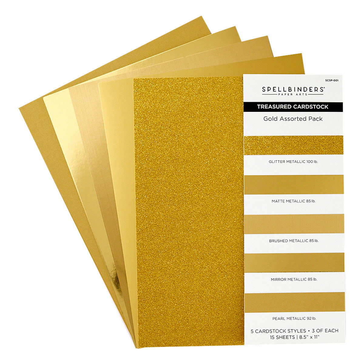 Spellbinders - Gold Assortment Treasured Cardstock 8 1/2" x 11 -15 Pack