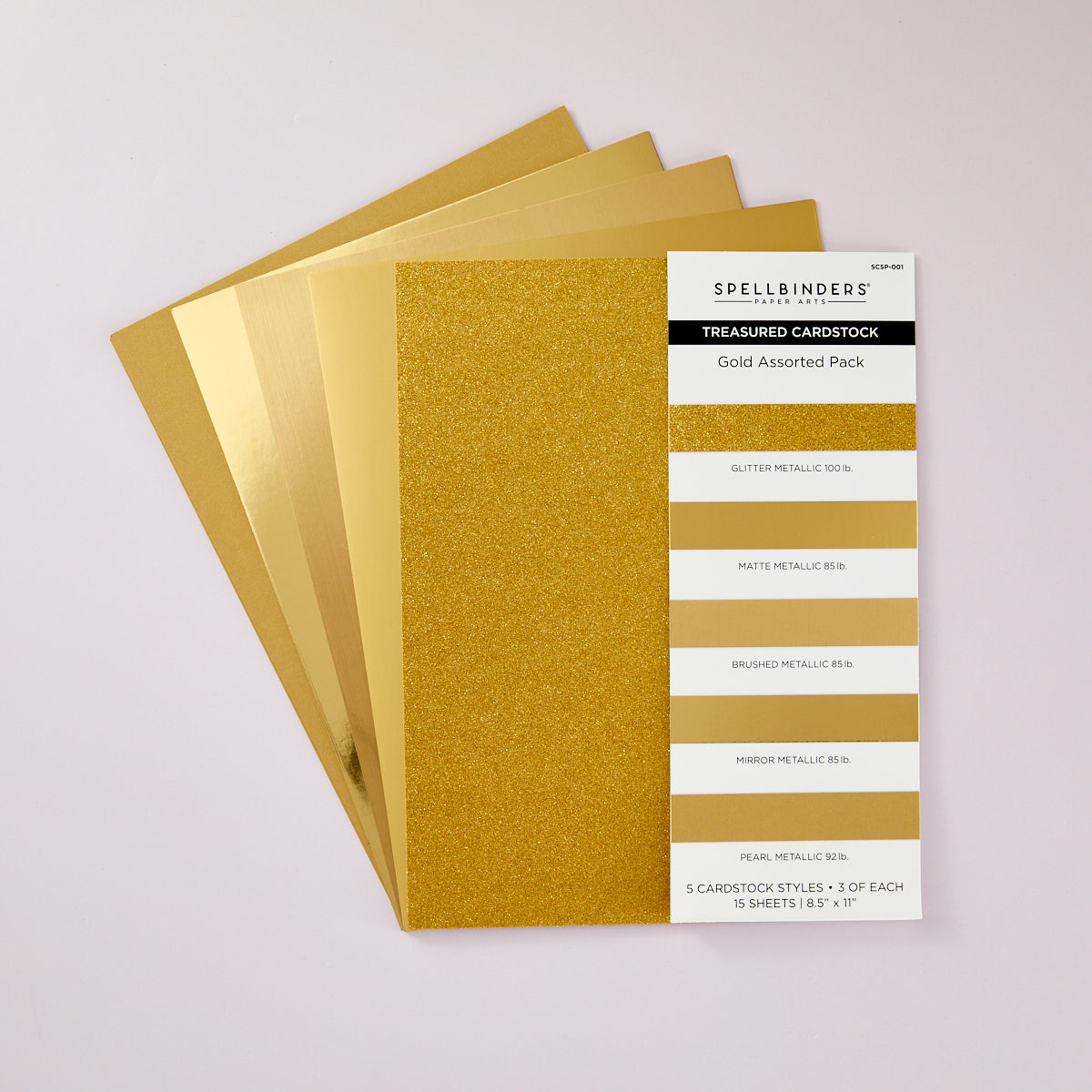 Spellbinders - Gold Assortment Treasured Cardstock 8 1/2" x 11 -15 Pack