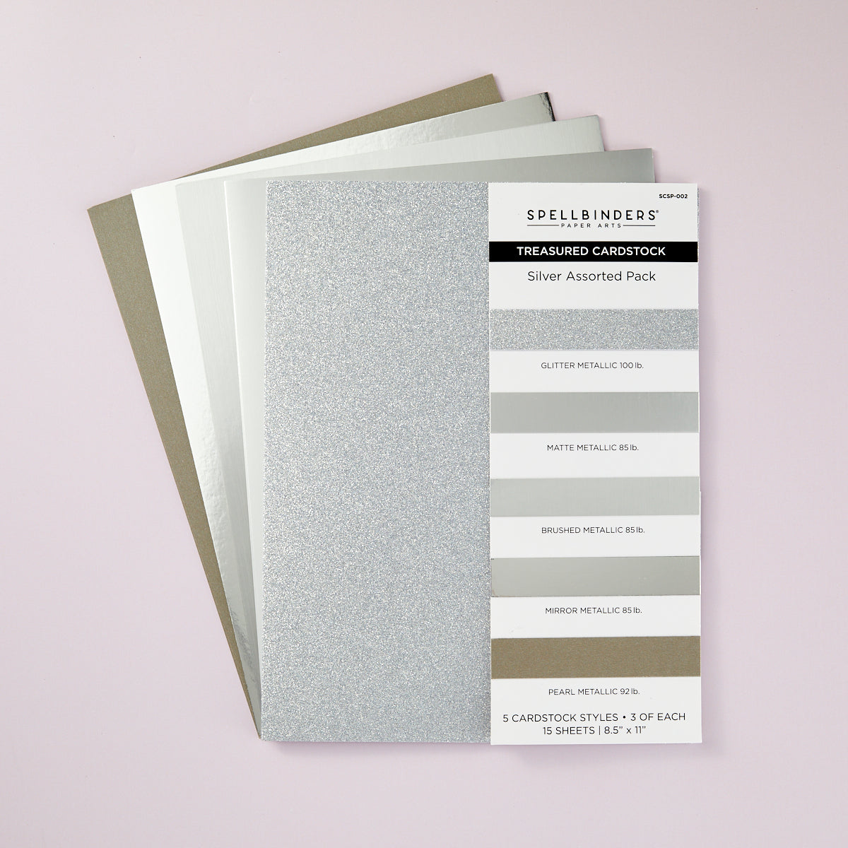 Spellbinders - Silver Assortment Treasured Cardstock 8 1/2" x 11 -15 Pack