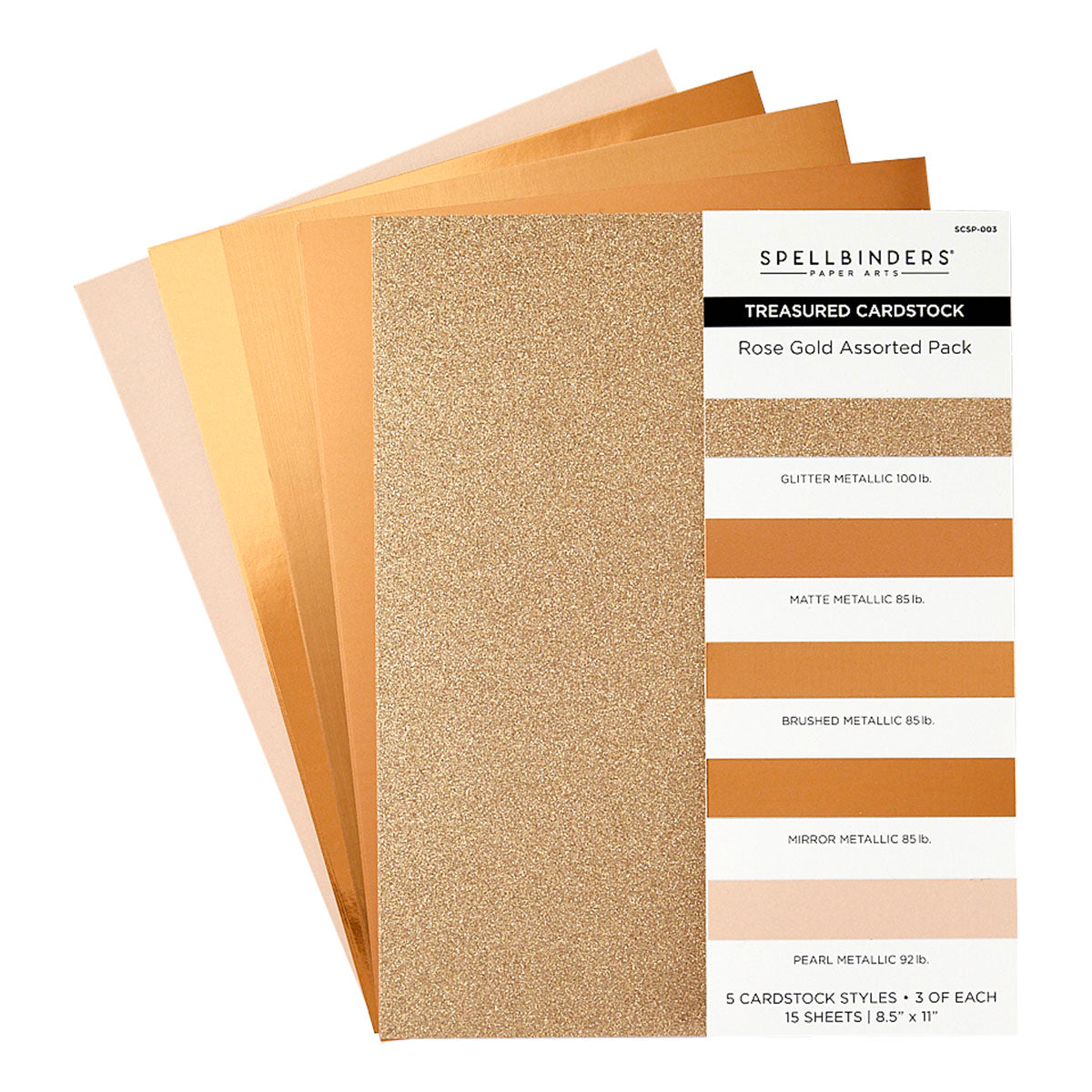 Spellbinders - Rose Gold Assortment Treasured Cardstock 8 1/2" x 11 -15 Pack