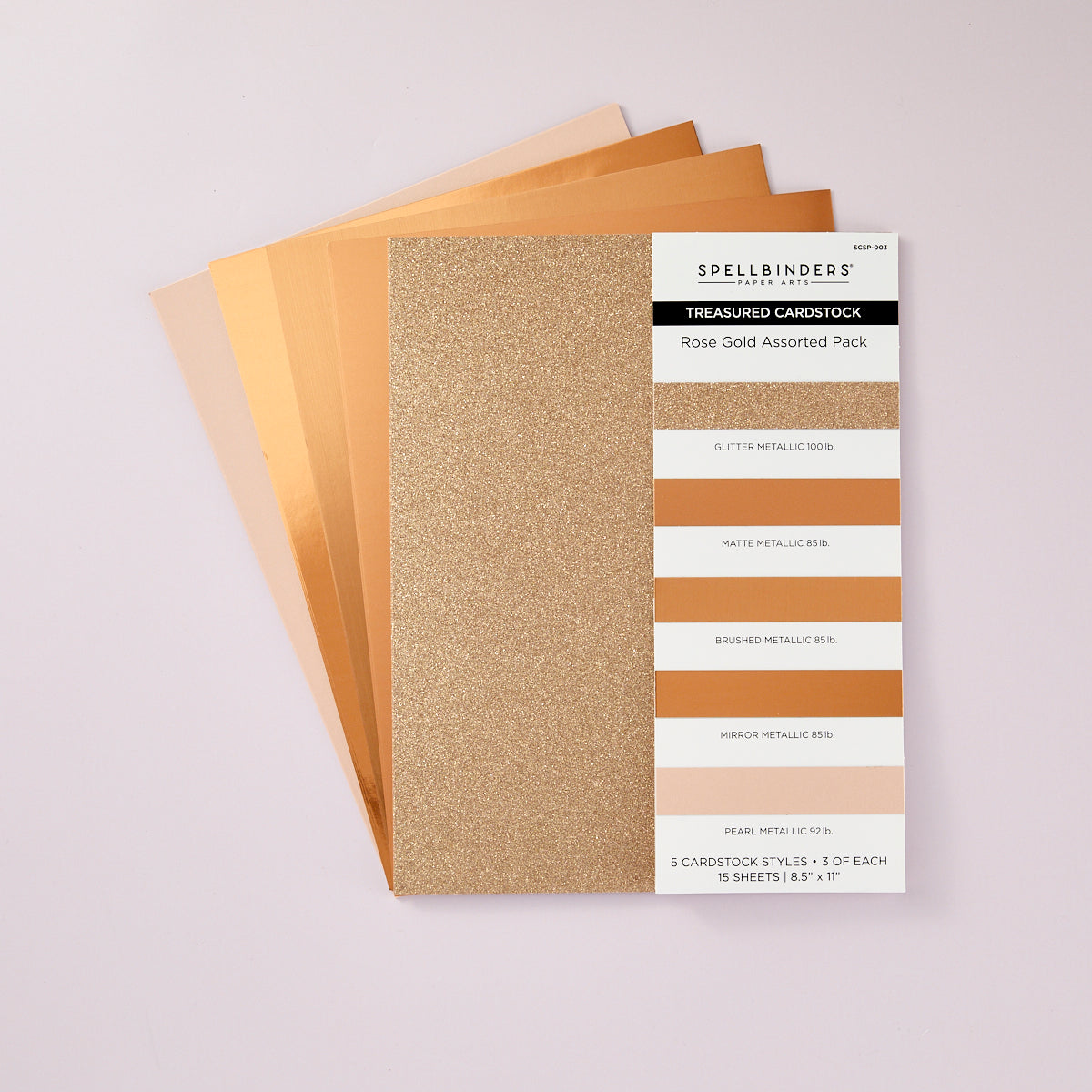 Spellbinders - Rose Gold Assortment Treasured Cardstock 8 1/2" x 11 -15 Pack