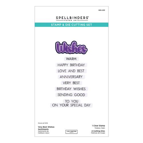 Spellbinders - Very Best Wishes Sentiments Clear Stamp & Die Set from the Wildflowers Collection by Lisa Horton