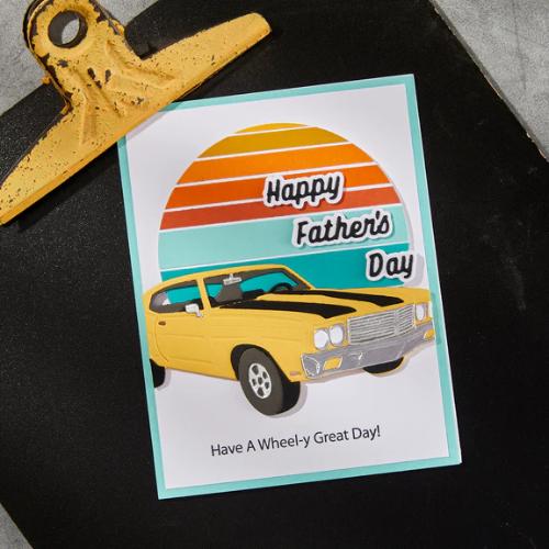 Spellbinders - Cruisin' By Sentiments Clear Stamp & Die Set from the Classic Road Legends Collection by Mindy Eggen