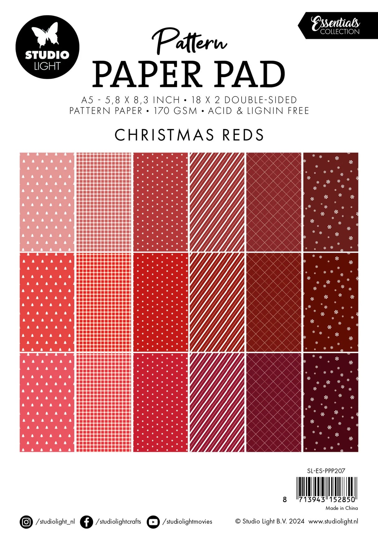 Studio Light Christmas Reds A5 Essentials Pattern Paper Pad