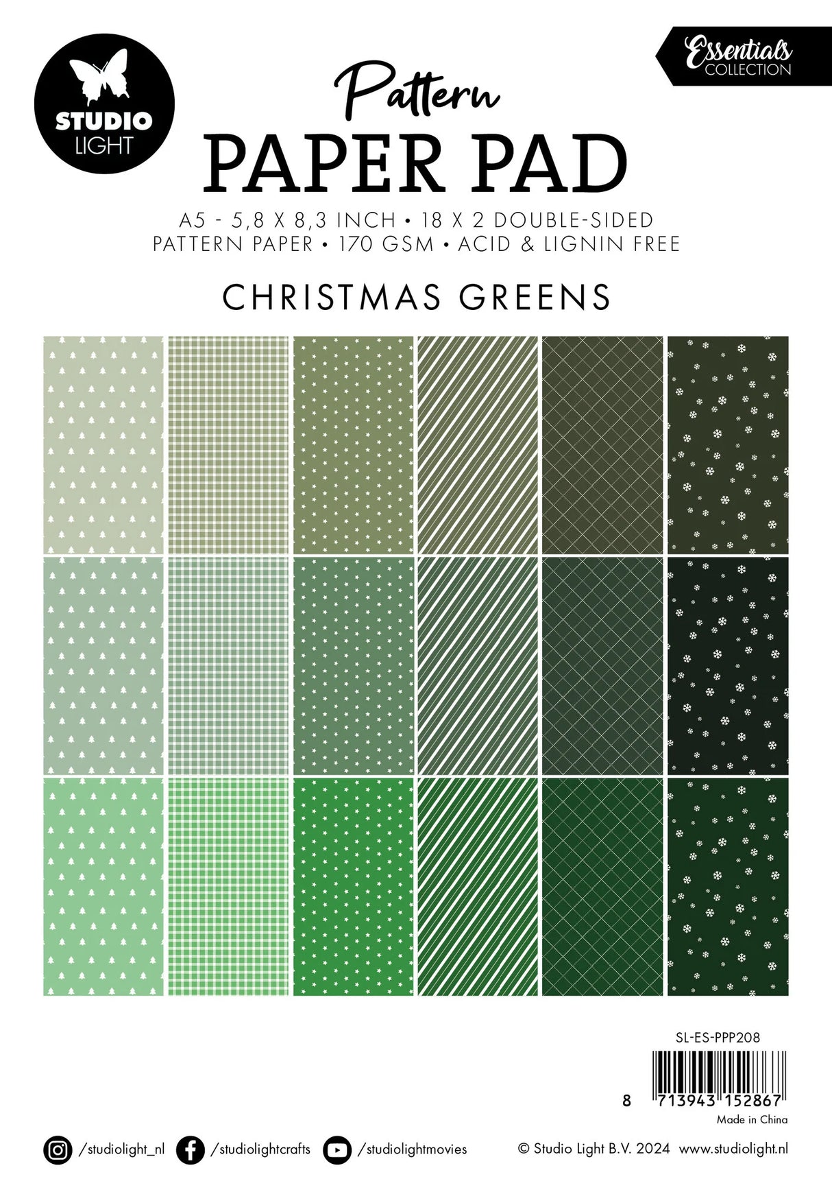 Studio Light Christmas Greens A5 Essentials Pattern Paper Pad
