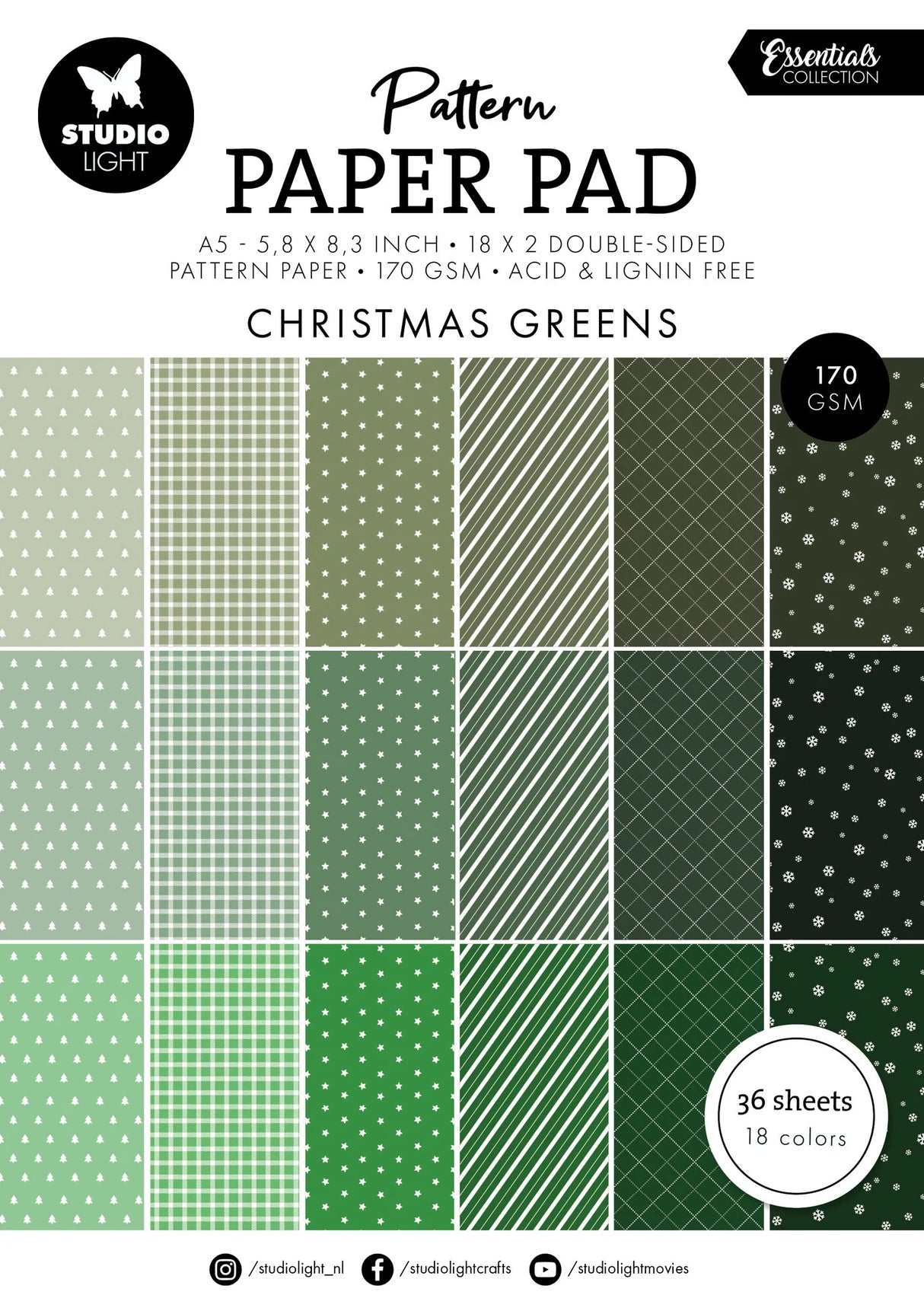 Studio Light Christmas Greens A5 Essentials Pattern Paper Pad